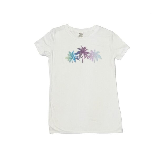 Victoria's Secret PINK Palm Tree Shine Perfect Knit T-Shirt Size XS - Picture 1 of 6